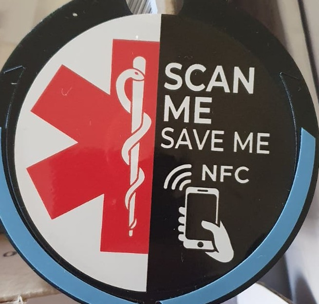 Scan Me Save Me On Board NFC licence disc, real product photo